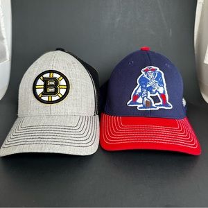 2 vintage hats adjustable Boston Bruins, and Flex fit L/XL New England Patriots